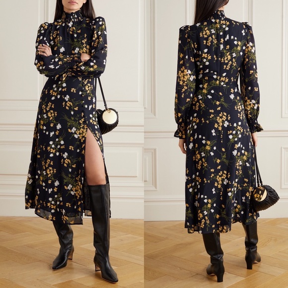 Reformation Stevi shirred floral-print georgette midi dress Gemini - Picture 1 of 16